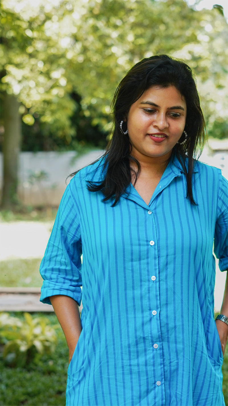 Breezy Blue Striped Shirt Dress