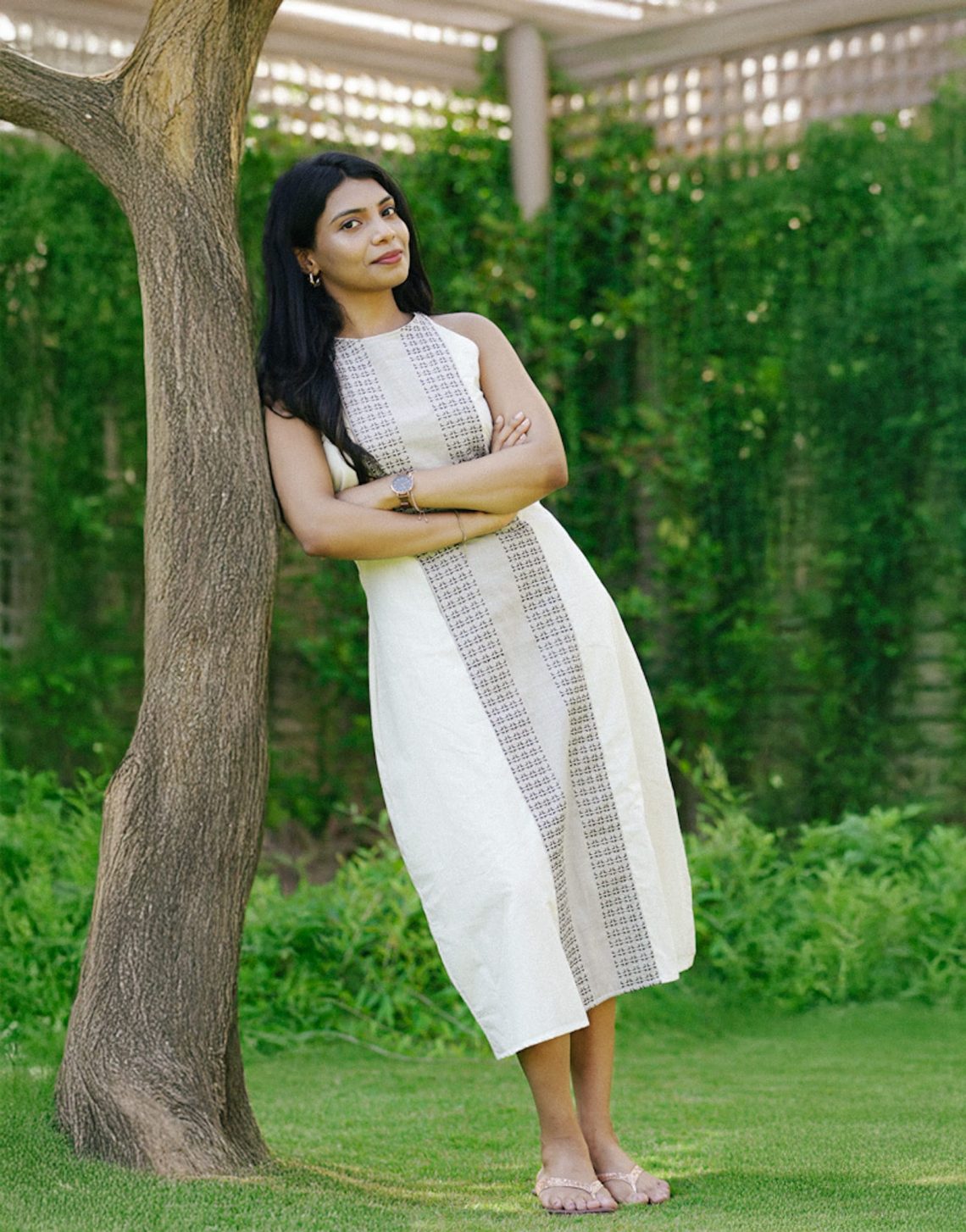 Jamdhani Panel Halter Neck Dress