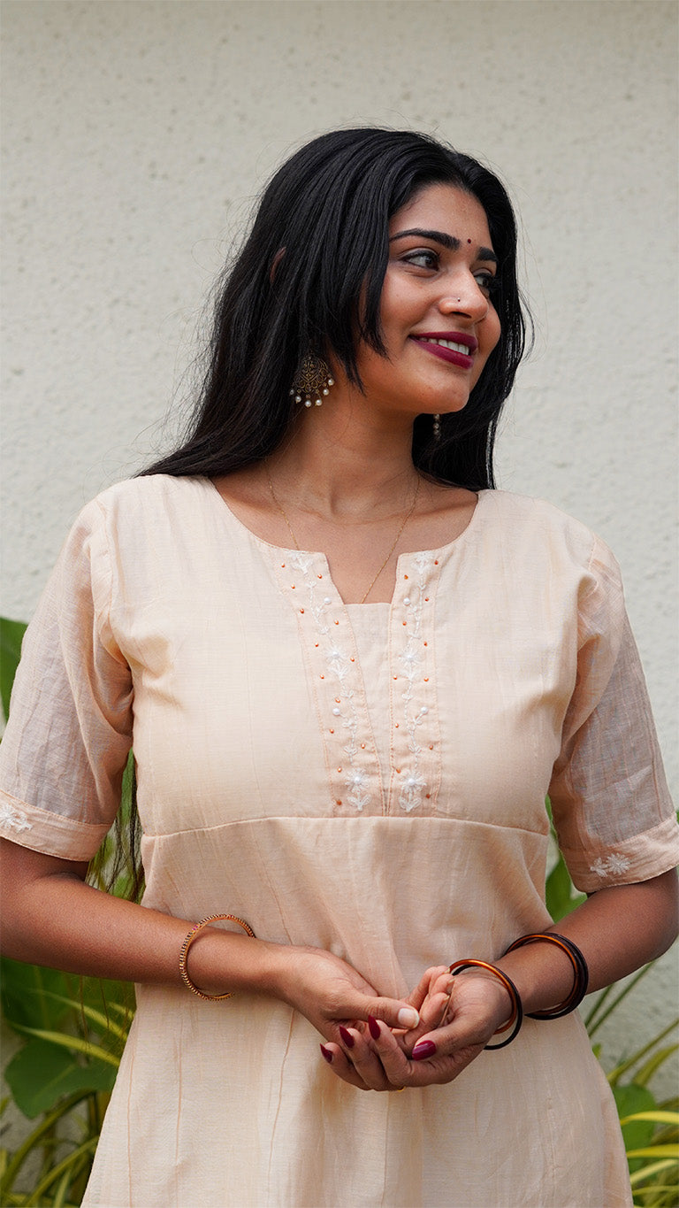 Mul Chanderi Kurti with Hand Embroidery