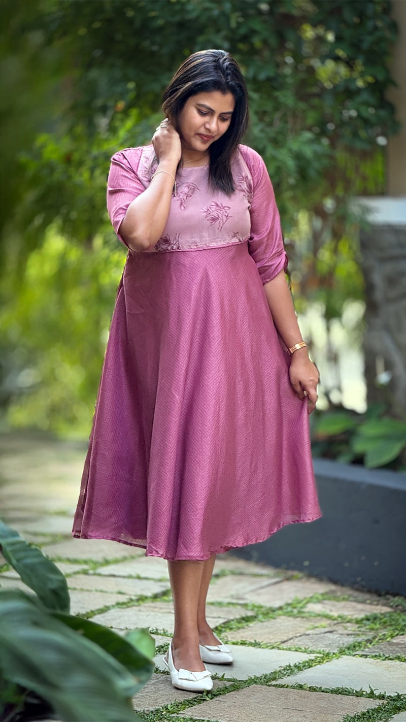 Onion Pink Floral Kota Organza Fairy Dress