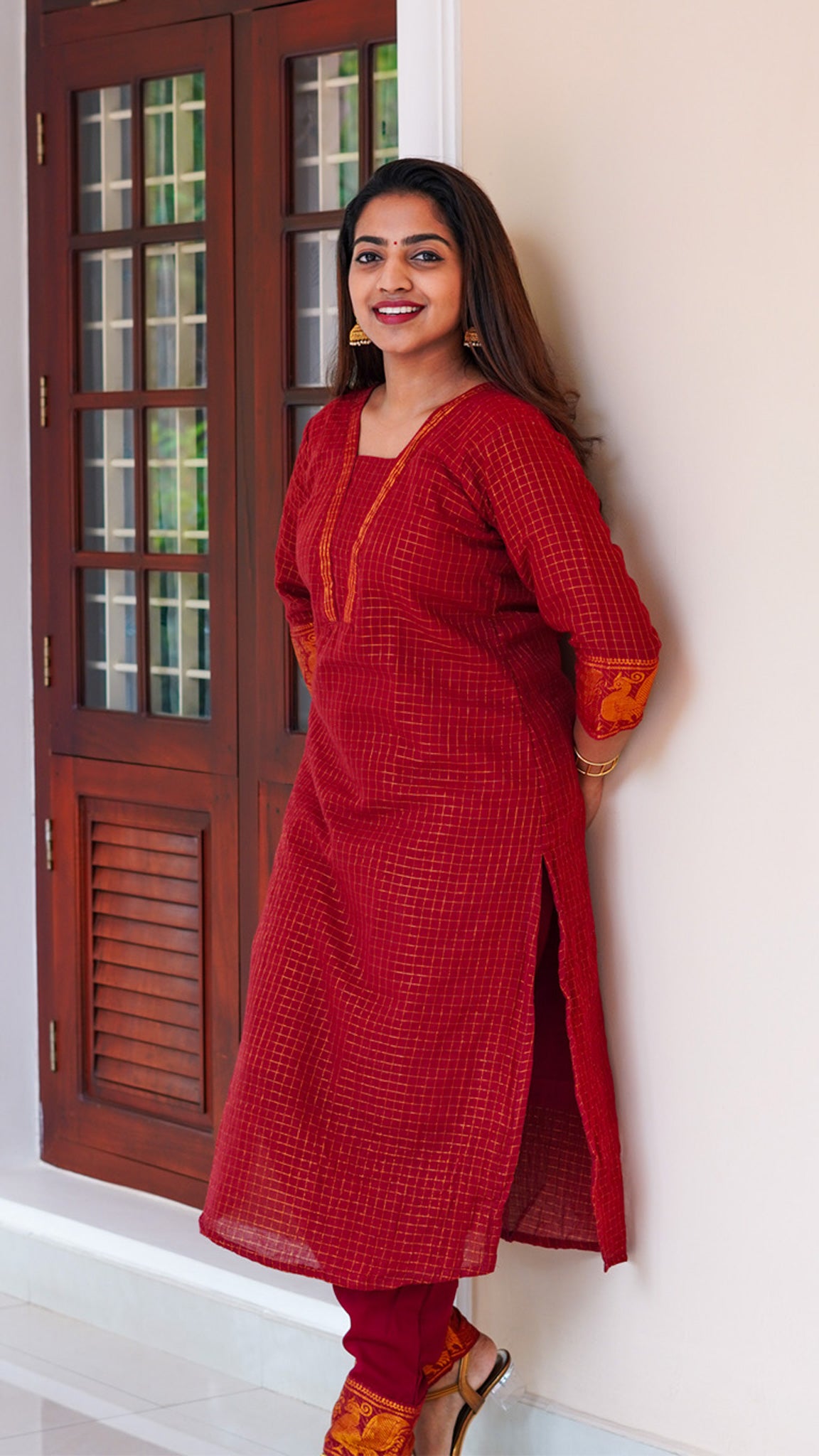 Lipstick Red Sungudi Coords set