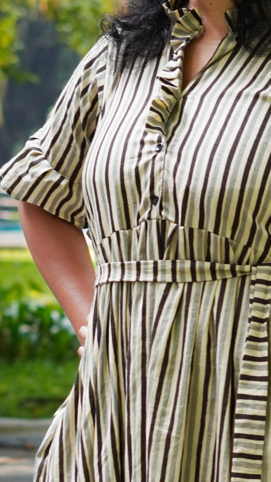 Elegant Beige and Black Striped Dress image 1