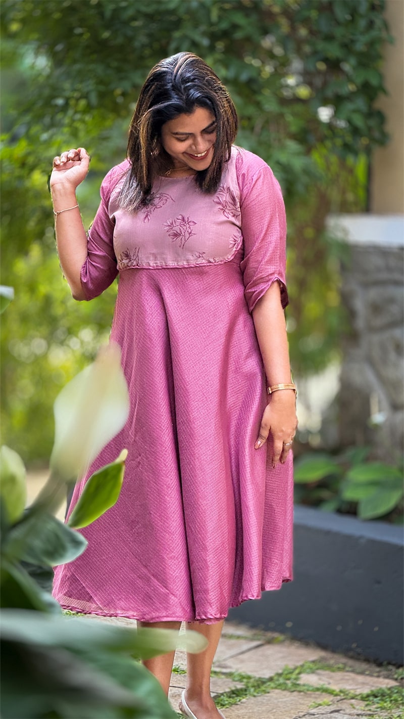 Onion Pink Floral Kota Organza Fairy Dress image 0