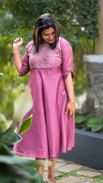 Onion Pink Floral Kota Organza Fairy Dress image 0