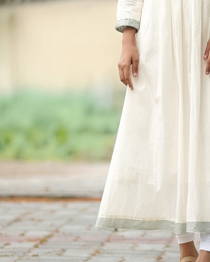 Lotus Embroidered A-Line Kurti with Striped Green Border image 2