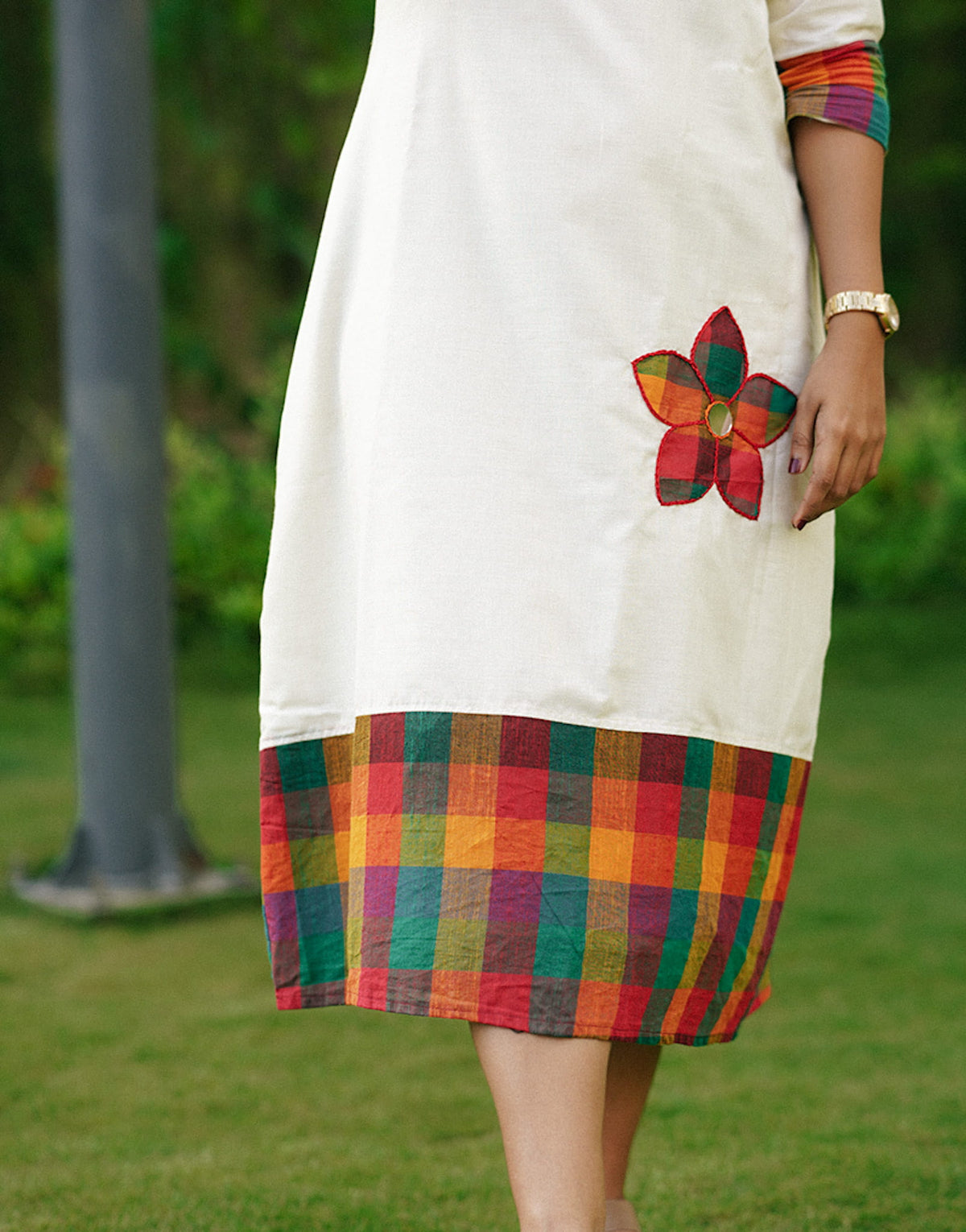 Madras Checks Floral Hand Embroidered Dress image 2