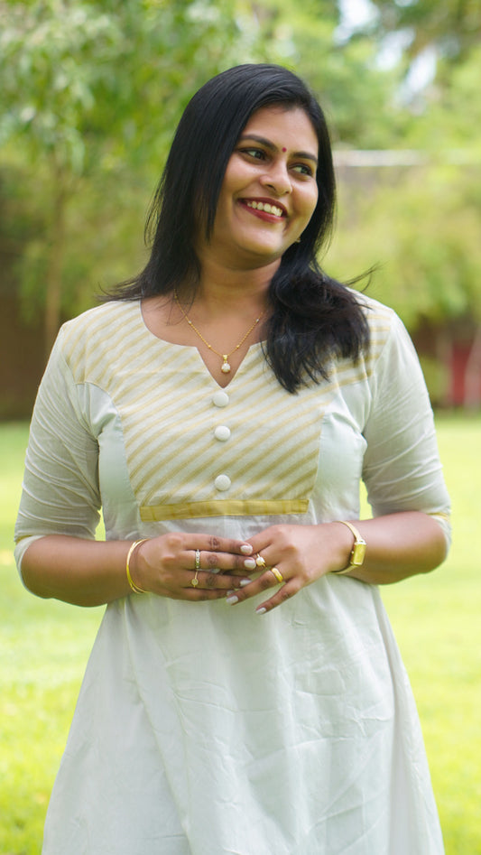 Chanderi Silk Traditional Kasavu Kurta image 0
