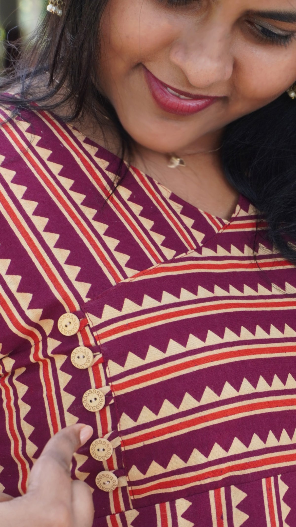 Purple Cotton Kurta with Zig Zag Pattern image 3