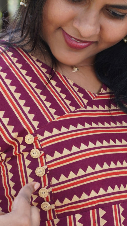 Purple Cotton Kurta with Zig Zag Pattern image 3