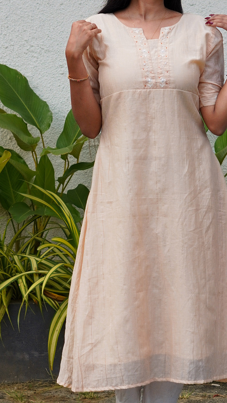 Mul Chanderi Kurti with Hand Embroidery image 1