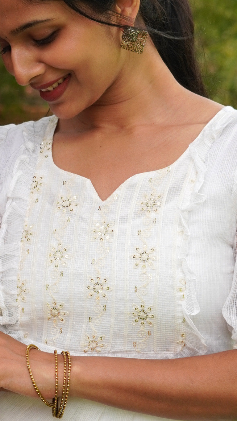 White Kota Doria Fabric Dress or Kurti image 1