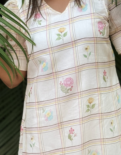 Ivory Floral Checked Dress image 2