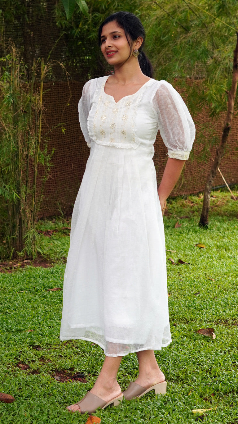 White Kota Doria Fabric Dress or Kurti image 4