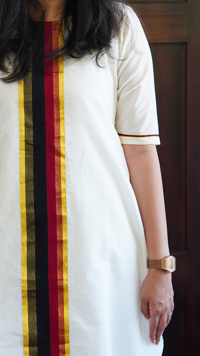 A-Line Kurta with Black & Maroon Handloom Design image 1