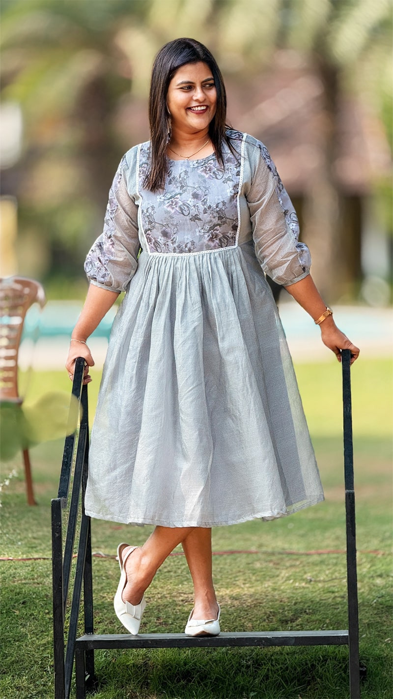 Cloud Grey Floral Kota Organza Fairy Dress image 0