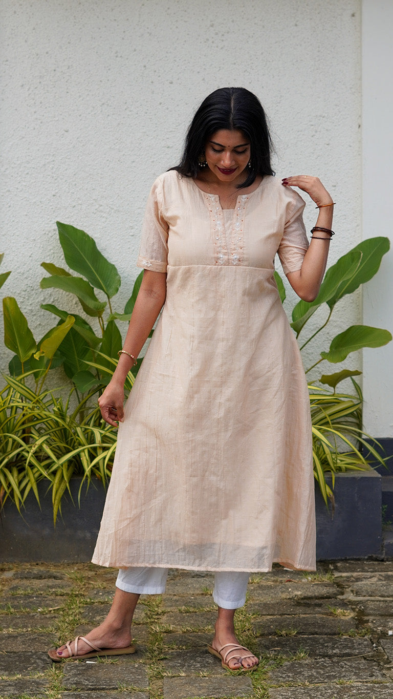 Mul Chanderi Kurti with Hand Embroidery image 2