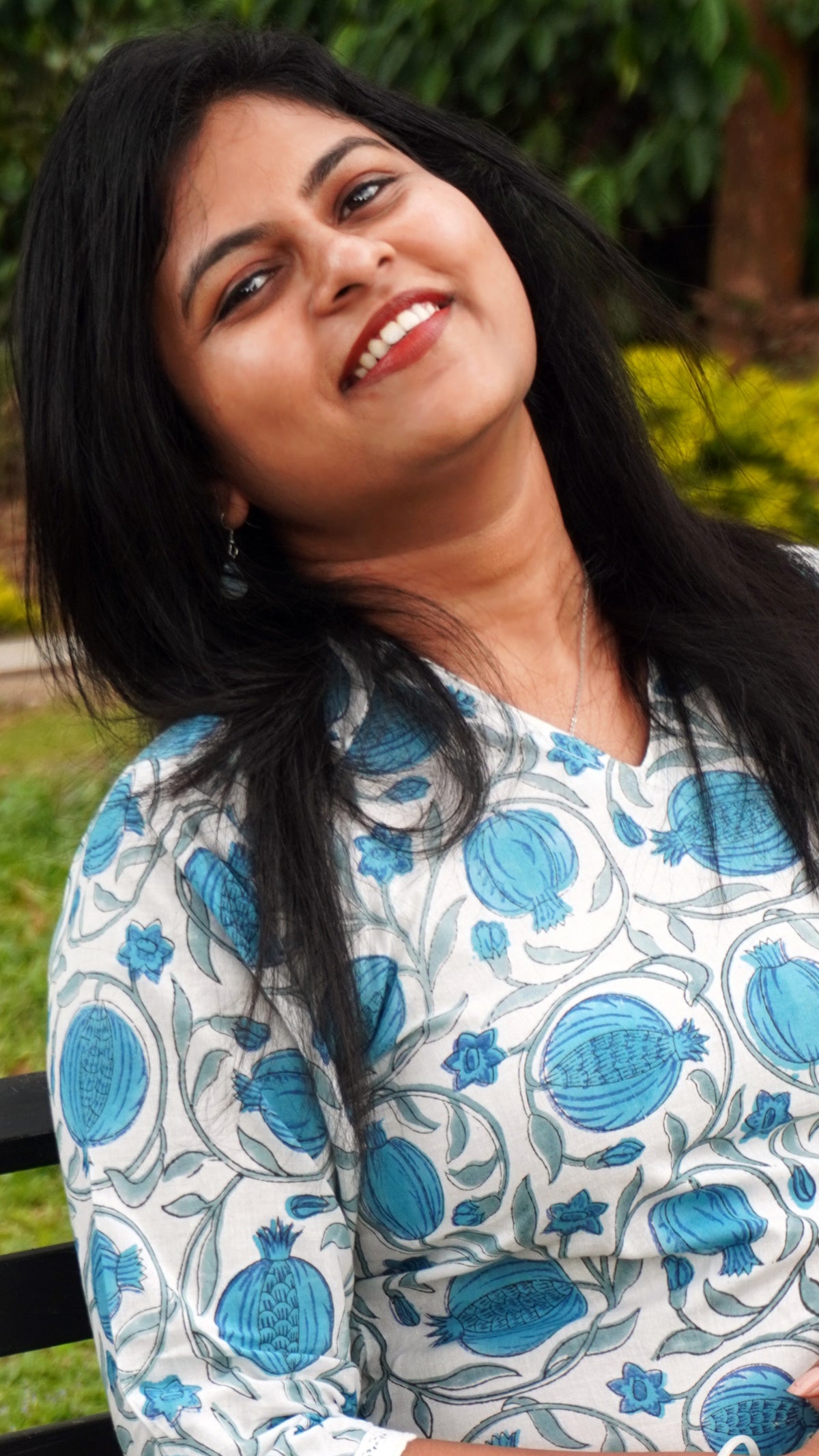 White and Blue Printed Cotton Kurti image 4