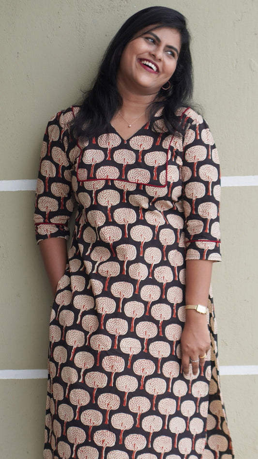 Black hand block printed Kurta with Puff sleeves image 2