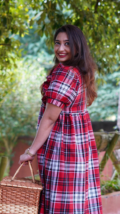 Cornel Red, Turkish Rose, and White Christmas Checkered Frock image 3