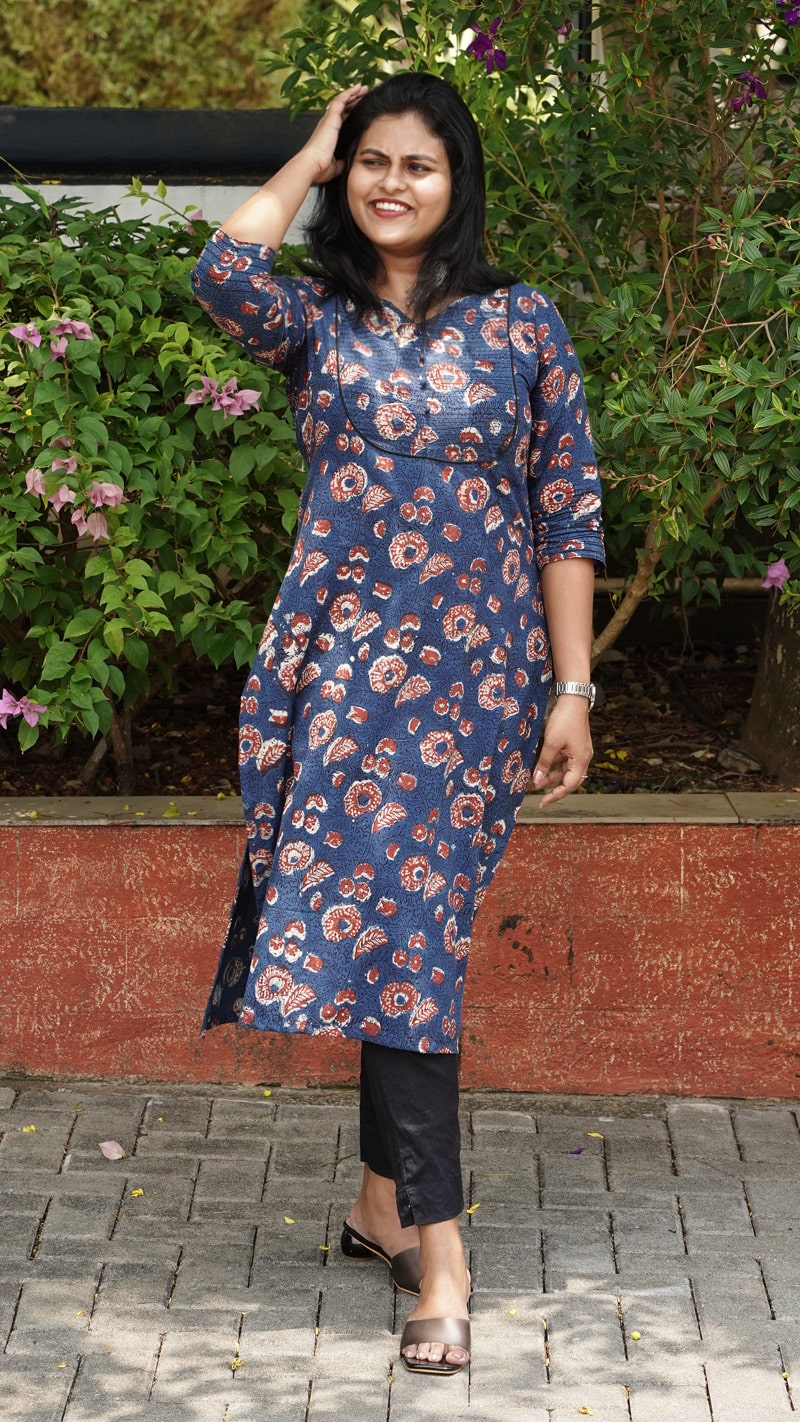 Navy Blue Hand Block Printed Kurti image 5