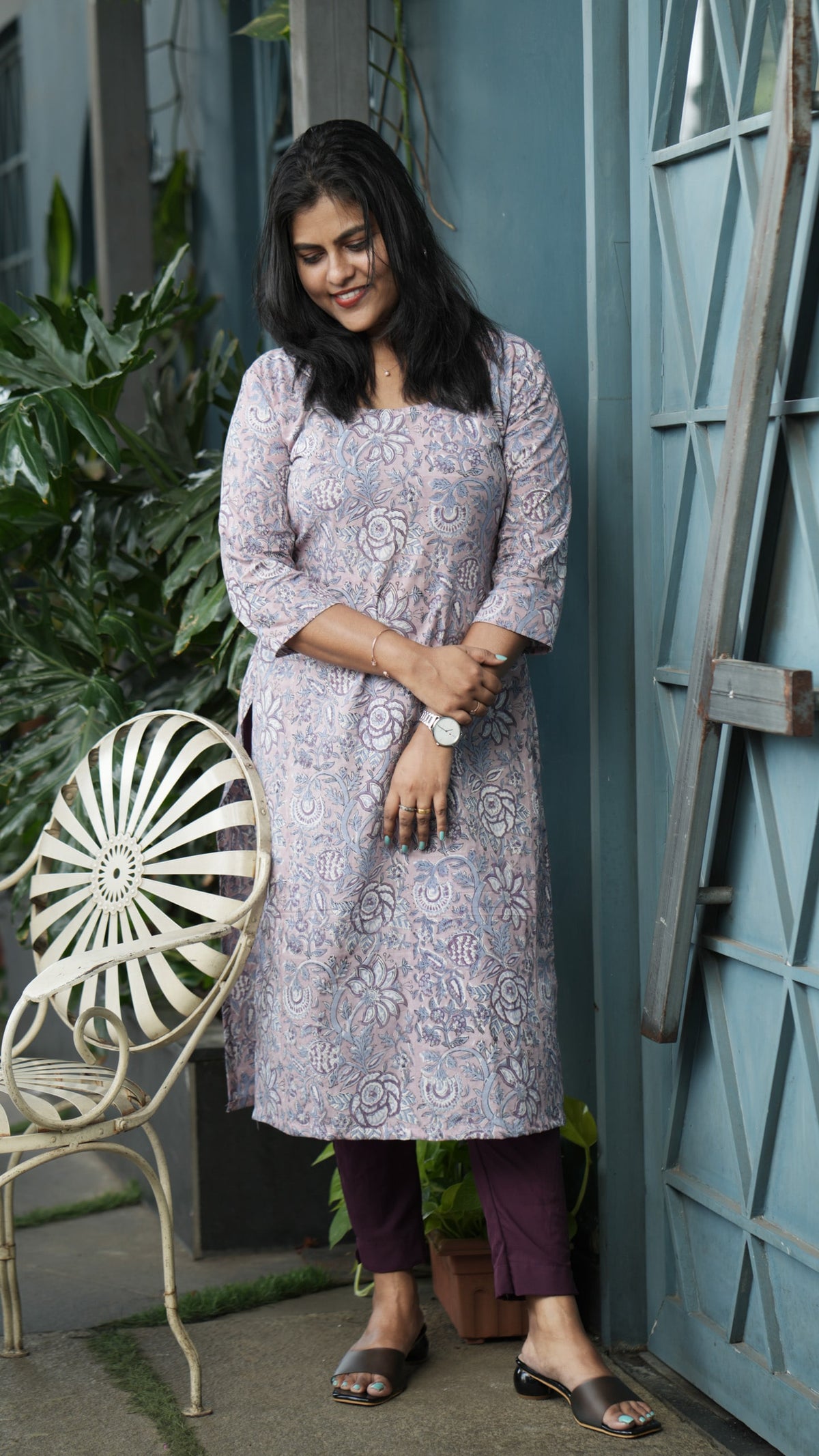 Lavender High Neck Collar Cotton Kurta image 1