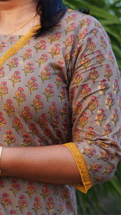 Gunsmoke Grey Jaipuri Block Printed Cotton Kurta
