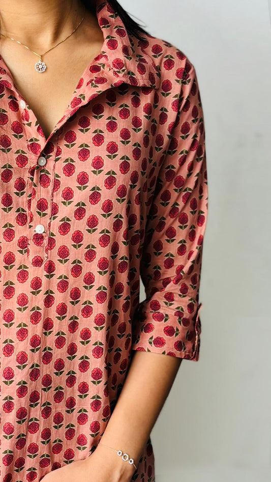 Peach Printed Cotton Kurti