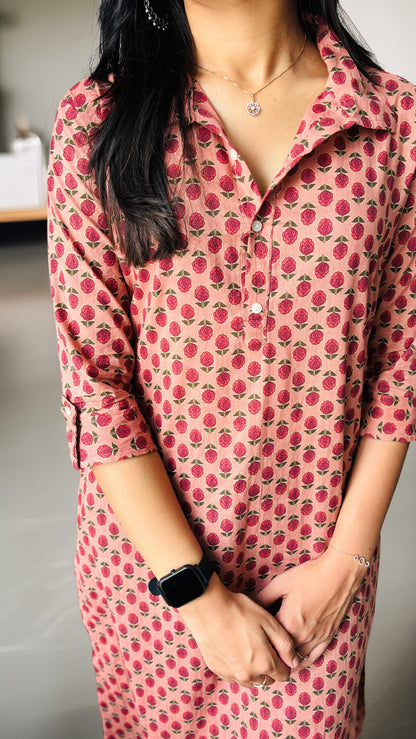 Peach Printed Cotton Kurti