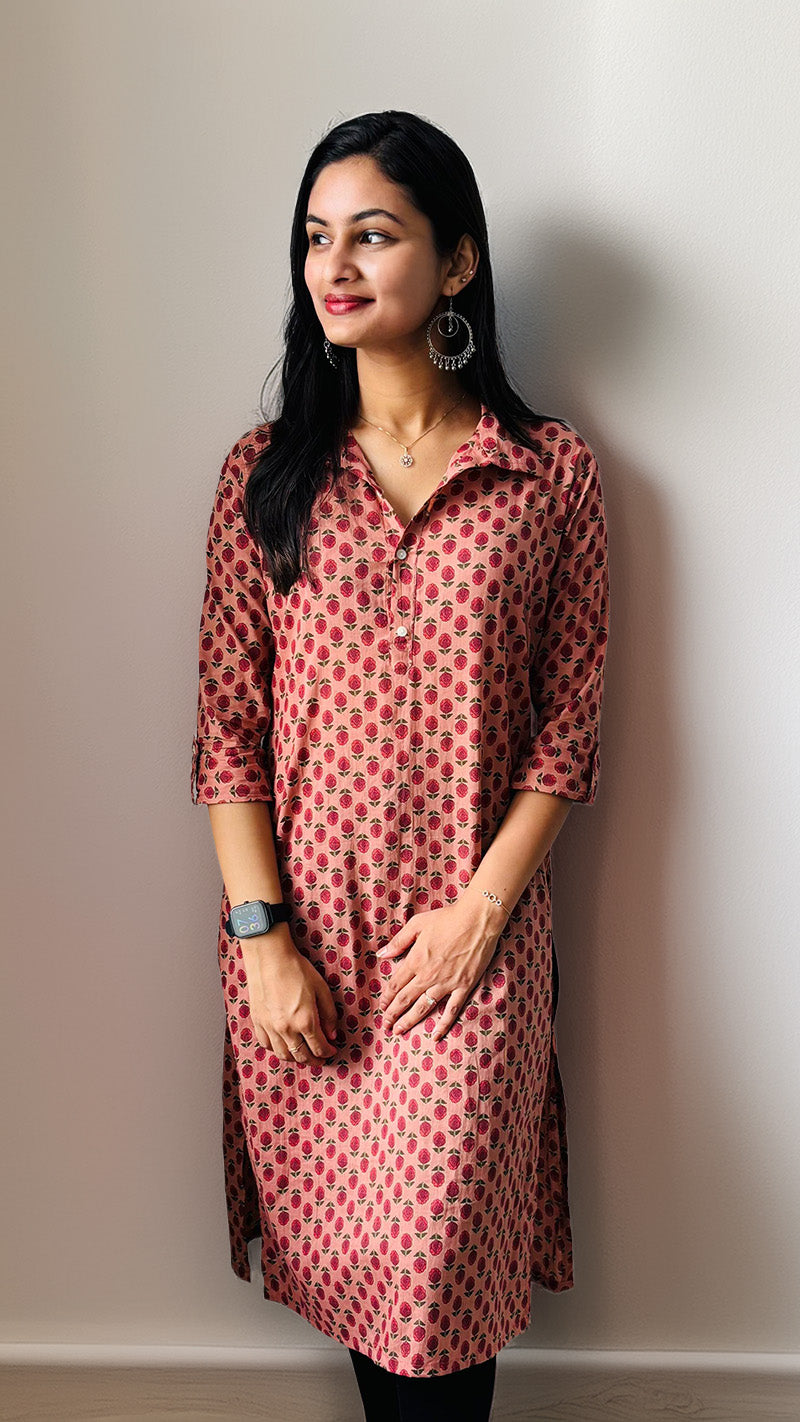 Peach Printed Cotton Kurti