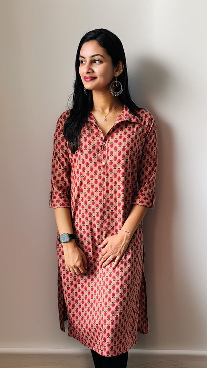 Peach Printed Cotton Kurti
