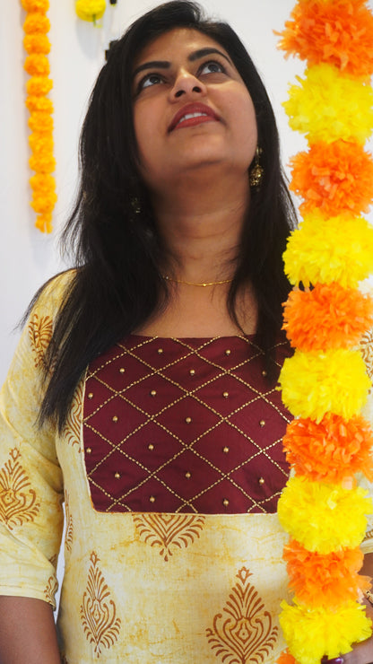 Ash Grey Kurti with floral prints and lace detailing
