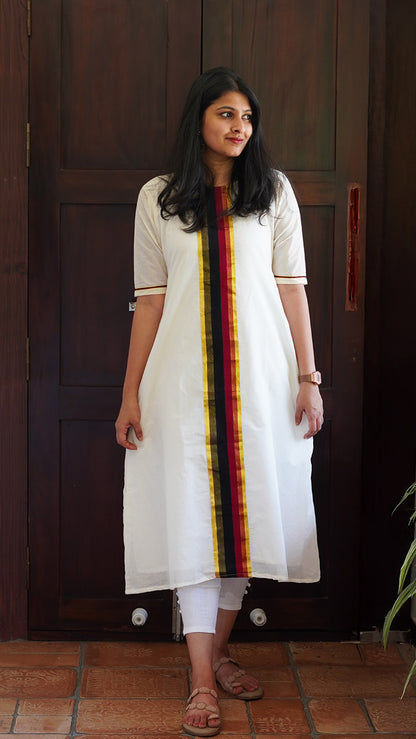 A-Line Kurta with Black & Maroon Handloom Design