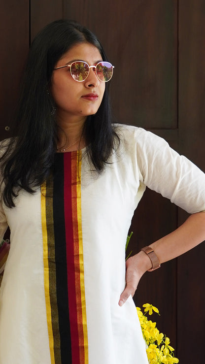 A-Line Kurta with Black & Maroon Handloom Design