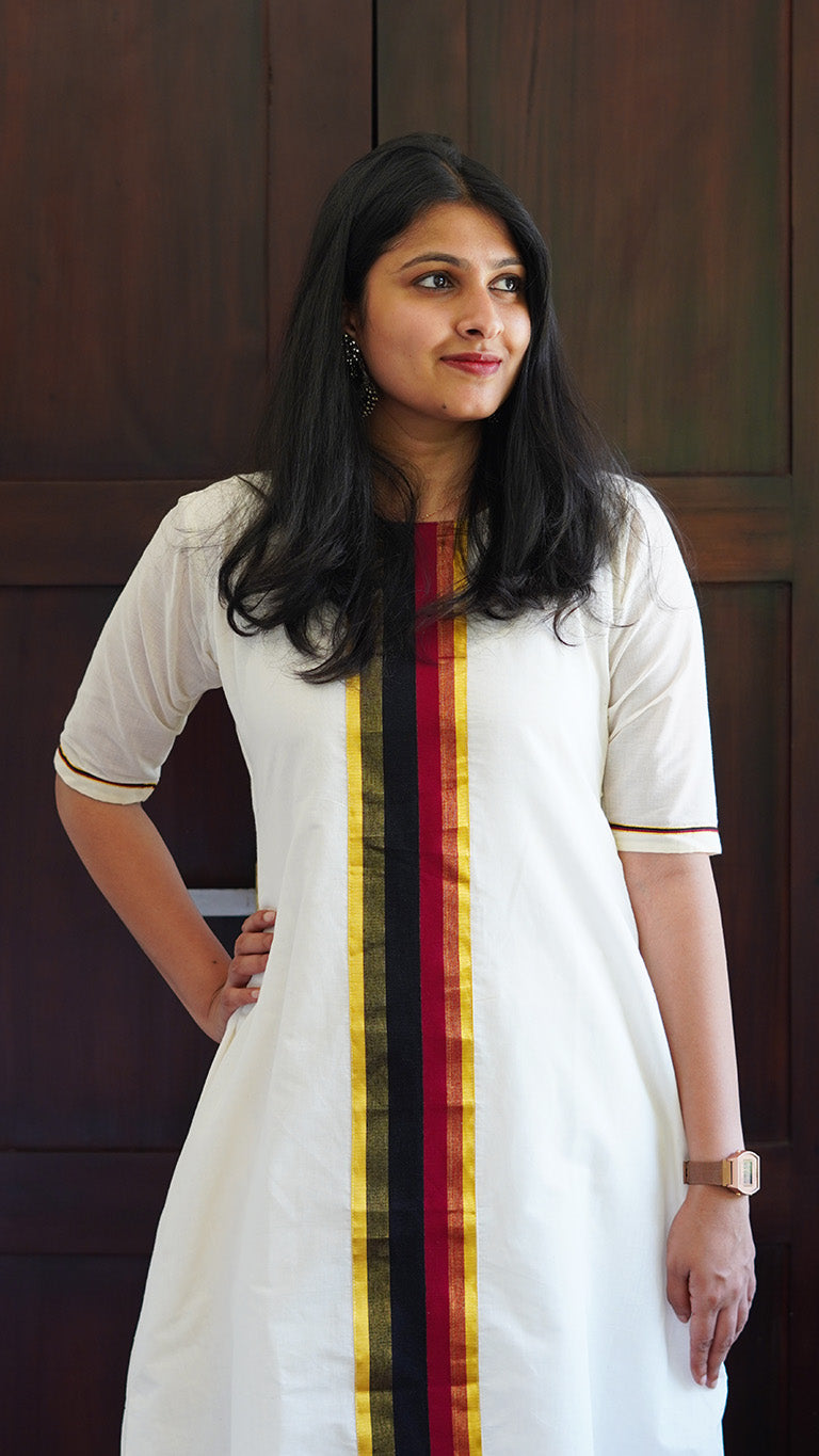 A-Line Kurta with Black & Maroon Handloom Design