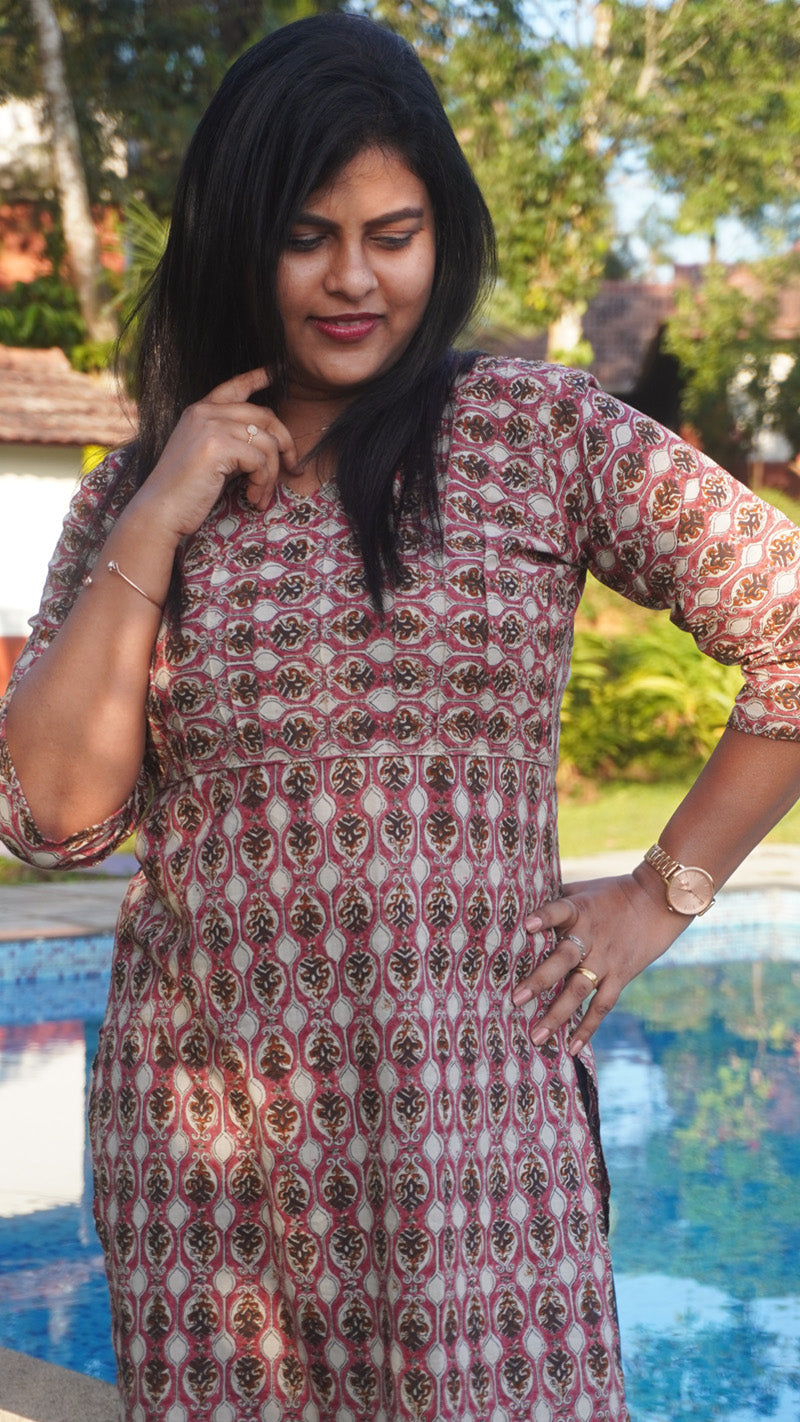 Pintucks Pink and White Hand Block Printed Kurti image 4