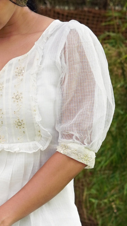 White Kota Doria Fabric Dress or Kurti image 2