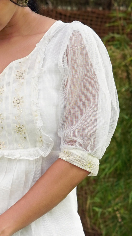 White Kota Doria Fabric Dress or Kurti image 2