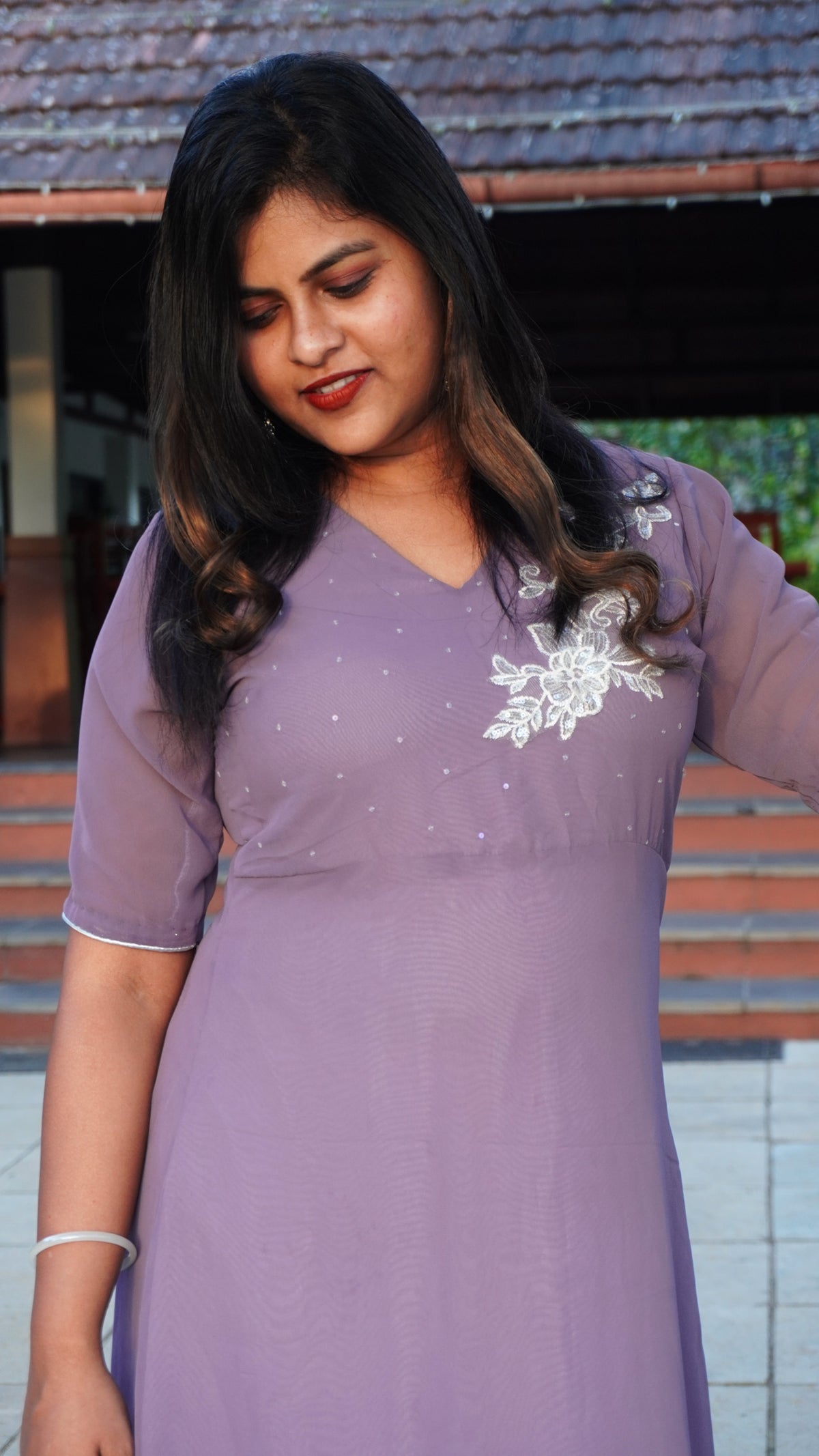 Pure georgette Lavender Pastel Kurta with hand embroidery image 1