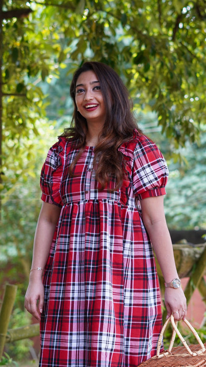 Cornel Red, Turkish Rose, and White Christmas Checkered Frock image 0