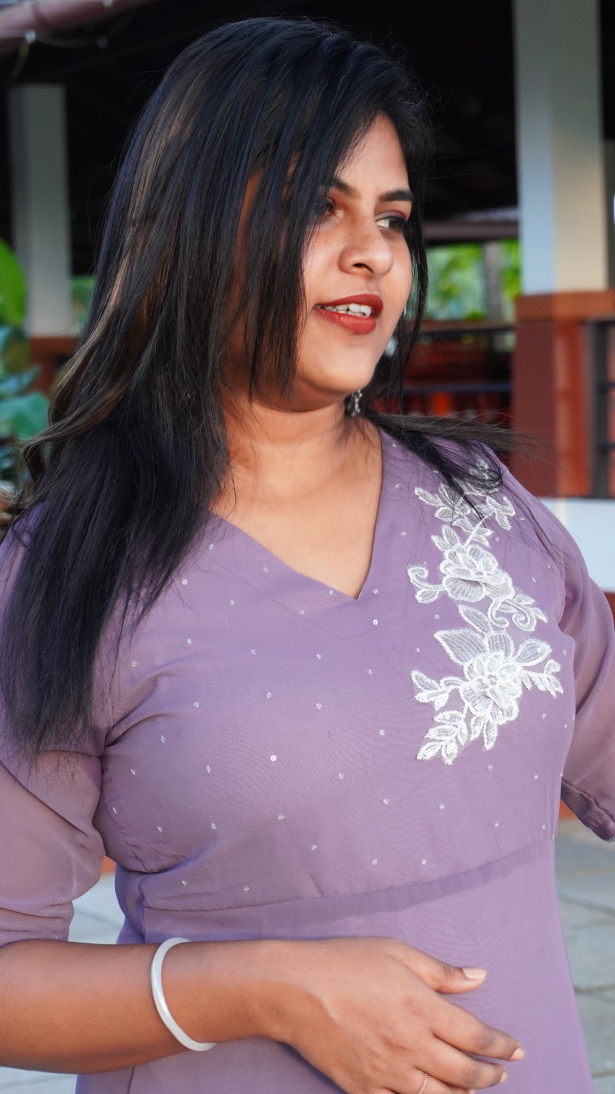 Pure georgette Lavender Pastel Kurta with hand embroidery image 3
