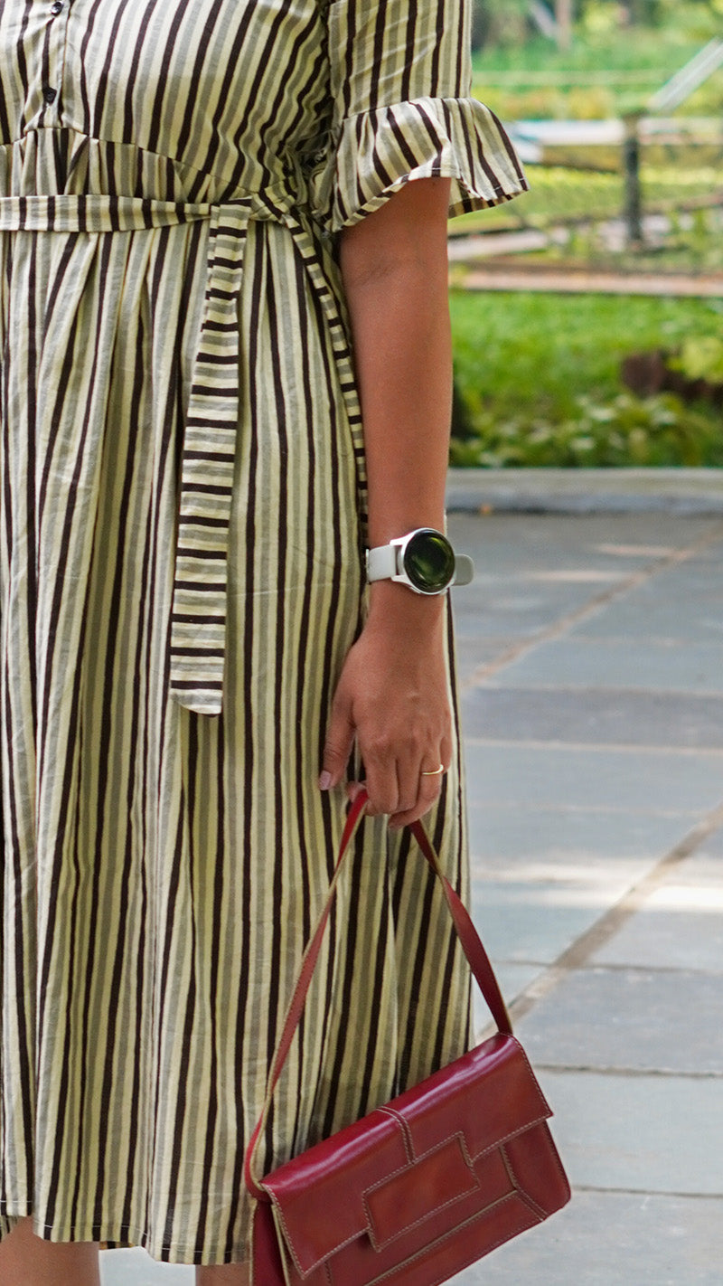 Elegant Beige and Black Striped Dress