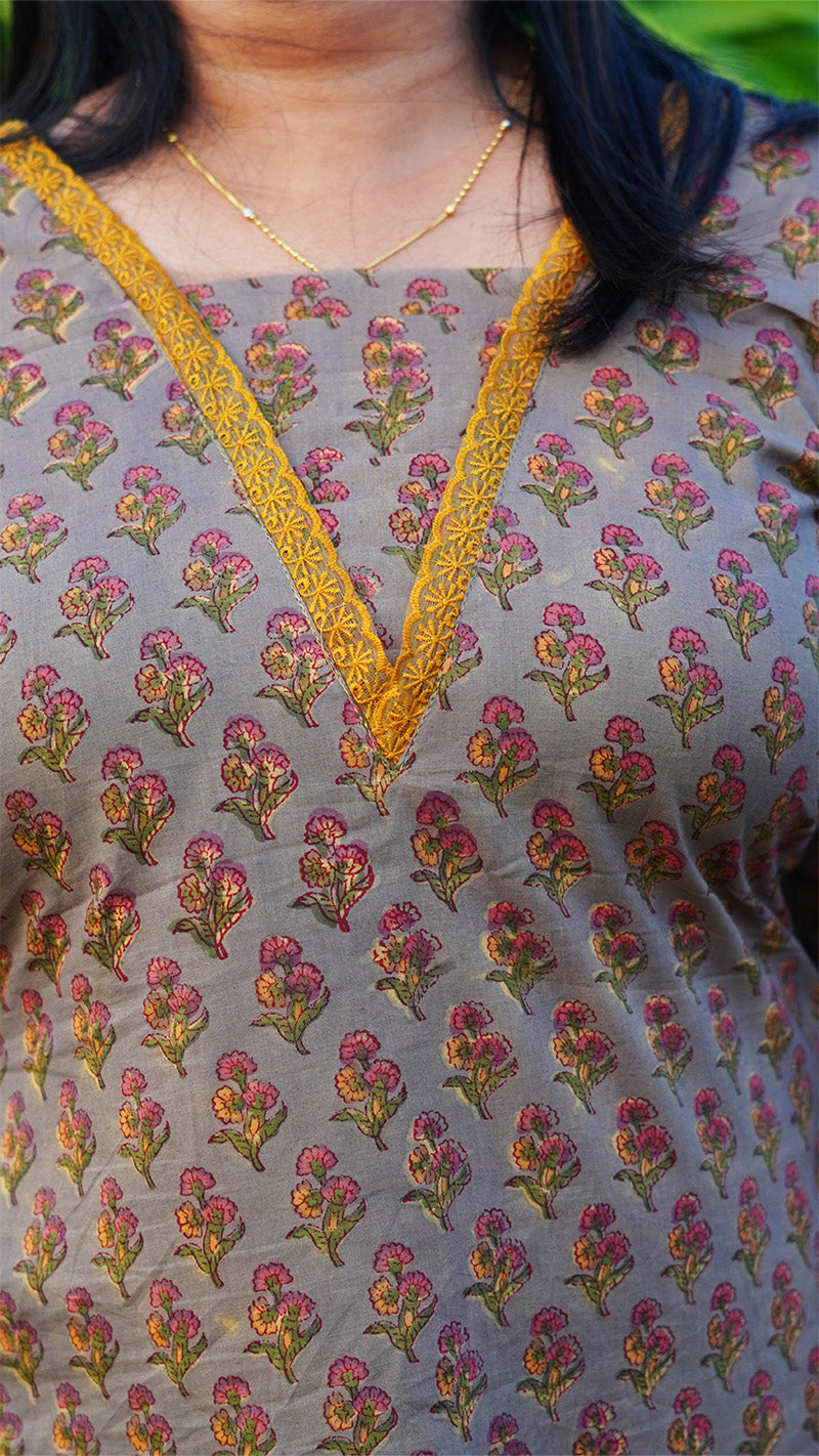 Gunsmoke Grey Jaipuri Block Printed Cotton Kurta image 2