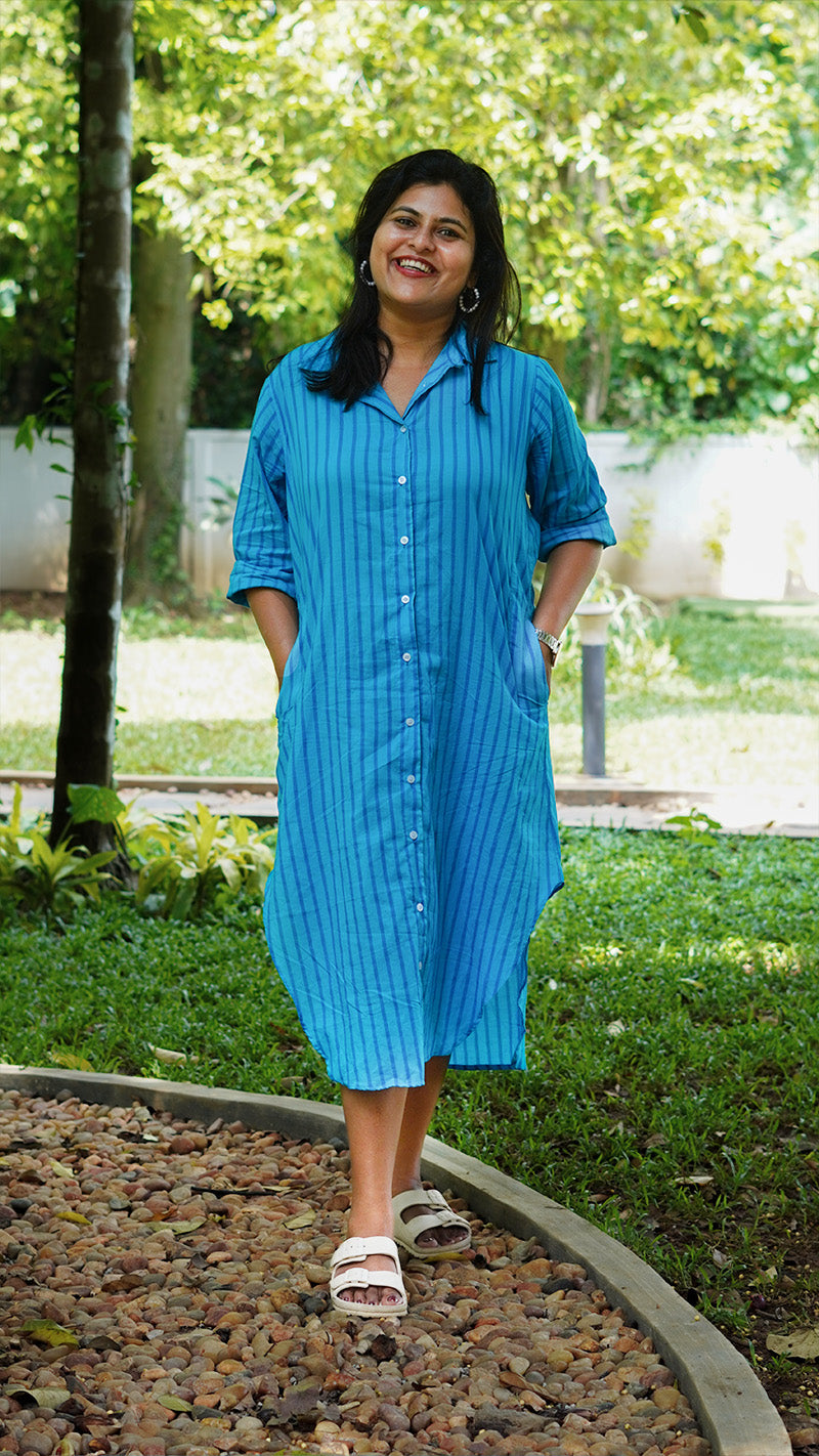 Breezy Blue Striped Shirt Dress