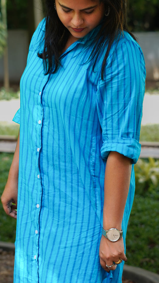 Breezy Blue Striped Shirt Dress