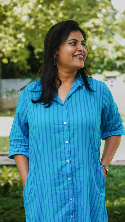 Breezy Blue Striped Shirt Dress