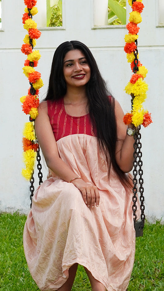 Blush Peach Chanderi Lurex Dress