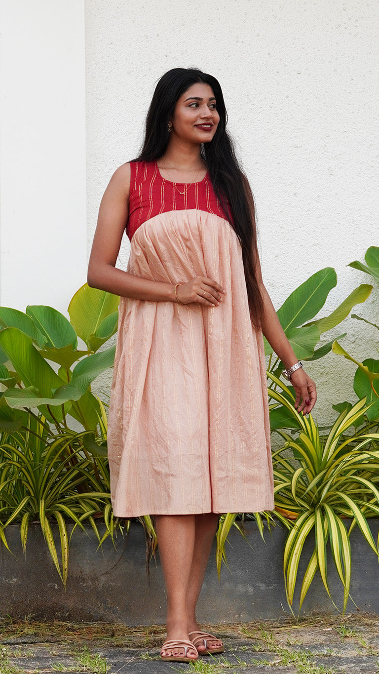 Blush Peach Chanderi Lurex Dress