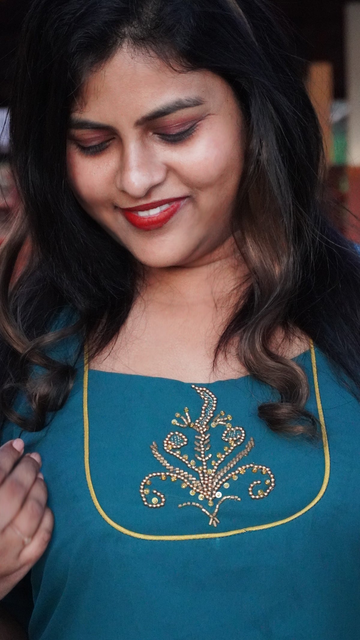 Bottle green georgette Kurta with hand embroidery