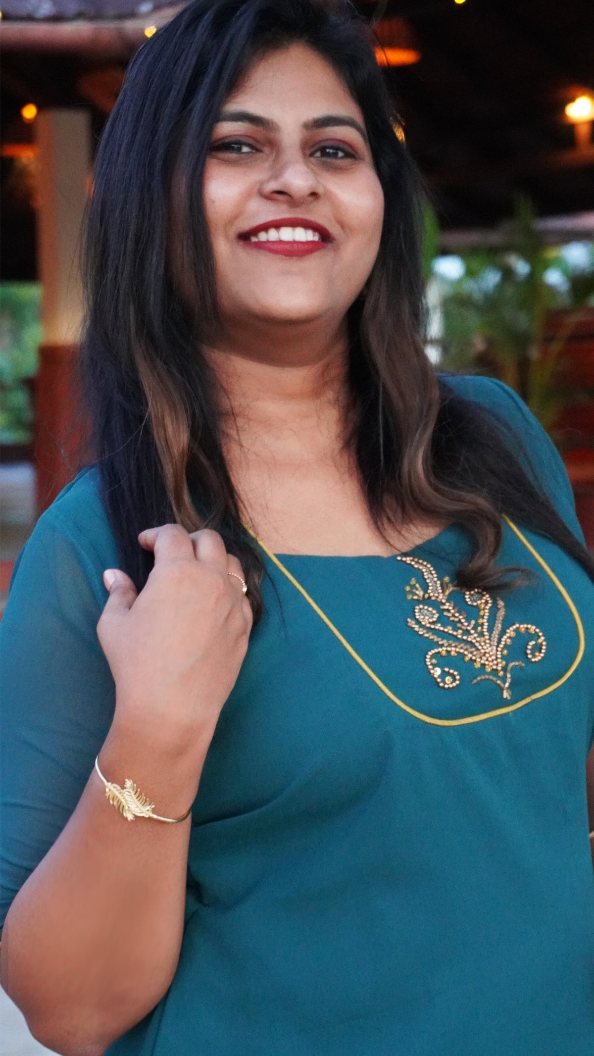 Bottle green georgette Kurta with hand embroidery