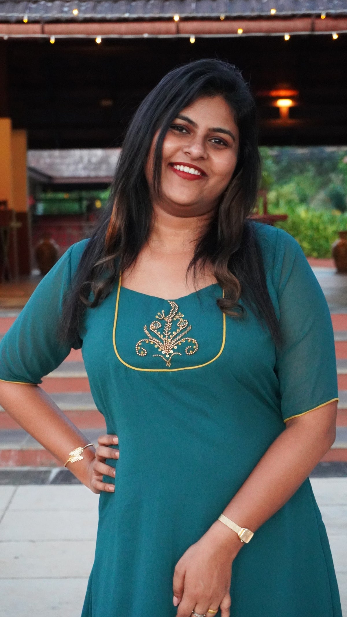 Bottle green georgette Kurta with hand embroidery